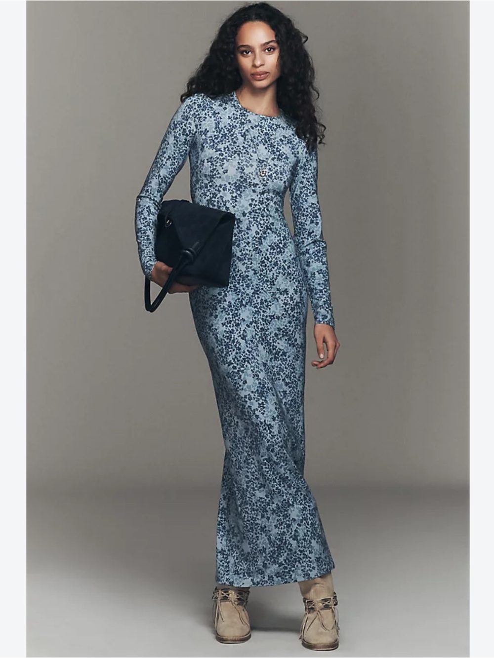 Reformation Tommie Knit Taylor Blue Floral Long Sleeve Maxi Dress New!